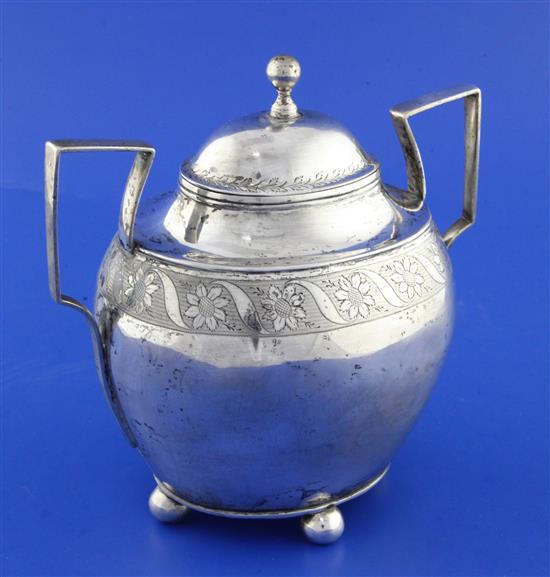 An early 19th century Portuguese silver two handled bowl and cover, 16.5 oz.